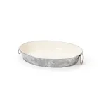 image of GET GT-108-GG/IV Oval Tray, 10" x 8" x 2"H, Galvanized Metal, Ivory Interior, Drop Loop Handles