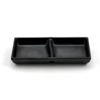 image of GET JW521-B Sauce Bowl, 4 Oz., 5-7/8"L x 2-7/8"W x 1"H, Rectangular 2‑Compartment Melamine Black