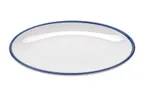 image of GET OP-960-W/CB Settlement Bistro Dinner Plate 9"x6-1/4" Oval w/ Cobalt Blue Trim Melamine 1 Dozen
