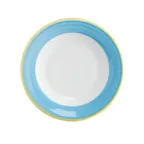 image of GET PA1601901524 7-1/4" Round Porcelain Plate Rolled Edge Yellow/Cor/Cal/Blue Safe 380°F - Dozen