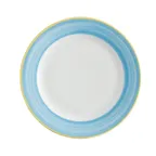 image of GET PA1601902524 10" Porcelain Plate, Rolled Yellow Edge, Scratch‑Resistant, Oven Safe 380°F– Dozen