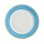 image of GET PA1601902724 10-5/8" Round Porcelain Plate Rolled Edge Yellow Edge/Corona/Calypso/Blue - Dozen