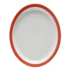 image of GET PA1602807812 Oval Porcelain Platter, 13" X 11", Narrow Rim, Rolled Edge, Blue Edge - 1 Dozen