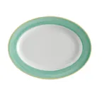image of GET PA1603907712 Oval Porcelain Platter 12" x 9" Rolled Edge, Yellow Edge, Dishwasher Safe - 1 Dozen