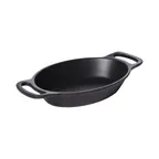 image of GET SKOV-16-ABK Heiss 16 Oz. Oval Black Cast Aluminum Fajita Skillet 7.125"L x 5.125"W