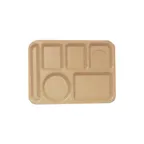 image of GET TL-153-T Cafeteria Tray, 13-5/8" x 9-3/4", 6 Compartment, Left-Handed, Tan Polypropylene - Dozen