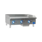 image of Globe GG36G 36" Countertop Gas Griddle, Manual Controls, 1" Steel Plate, 90.000 BTU