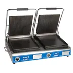 image of Globe GPGSDUE14D Double Sandwich Panini Grill w/ Timer, 14" x 14" Grooved & Smooth Plate, 208/240V