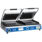 image of Globe GSGDUE14D Double Sandwich Panini Grill w/ Timer, 14" x 14" Smooth Plates, 208/240V
