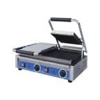 image of Globe GPGDUE10 21" Double Sandwich Panini Grill w/ 18" x 9" Grooved Plates, 240V