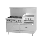 image of Garland US Range G60-6R24SS 60" Gas Restaurant Range w/ (6) Open Burners, 24" Raised Griddle/Broiler, (2) Cabinet Bases, 231.000 BTU