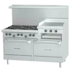 image of Garland US Range GF60-6R24RR 60" Gas Restaurant Range w/ (6) Open Burners, 24" Raised Griddle/Broiler, (2) Standard Ovens, 265.000 BTU