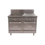 image of Garland US Range GFE48-4G24LL 48" Gas Restaurant Range w/ (4) Open Burners, 24" Griddle, Electric Spark Ignition, (2) Space Saver Ovens, 204.000 BTU