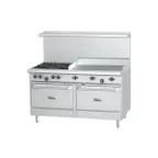 image of Garland US Range GFE60-4G36RR 60" Gas Restaurant Range w/ (4) Open Burners, 36" Griddle, Electric Spark Ignition, (2) Standard Ovens, 234.000 BTU