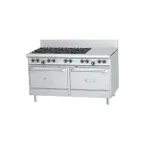 image of Garland US Range GFE60-6G24RR 60" Gas Restaurant Range w/ (6) Open Burners, 24" Griddle, Electric Spark Ignition, (2) Standard Ovens, 268.000 BTU