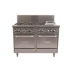 image of Garland US Range U48-6G12SS 48" Gas Restaurant Range w/ (6) Open Burners, 12" Griddle, (2) Cabinet Bases, 210.000 BTU