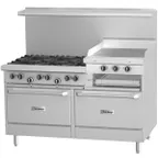 image of Garland US Range U60-6R24SS 60" Gas Restaurant Range w/ (6) Open Burners, 24" Raised Griddle/Broiler, (2) Cabinet Base, 225.000 BTU