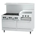 image of Garland US Range X60-6R24RR 60" Gas Restaurant Range, (6) Open Burners, 24" Raised Griddle/Broiler, (2) Standard Ovens, 279.000 BTU