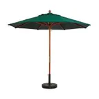 image of Grosfillex 98912031 9 ft Round Market Umbrella, 1-1/2" Wooden Pole, Forest Green Outdura Fabric