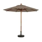 image of Grosfillex 98918131 9 ft Round Market Umbrella, 1-1/2" Wooden Pole, Outdura Taupe Fabric