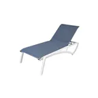 image of Grosfillex US021096 Sunset Chaise Lounge, Stackable, Sling Style, Resin Frame, Madras Blue, Glacier White Frame