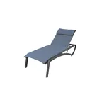 image of Grosfillex UT022288 Sunset Comfort Stackable Chaise Lounge, Madras Blue Sling, Volcanic Black Resin Frame, Recessed Wheels