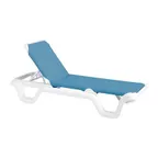 image of Grosfillex US404194 Marina Chaise, Sling Style, White Resin Frame, Sky Blue, Adjustable, UV Resistant
