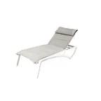 image of Grosfillex UT420096 Sunset Comfort Stackable Chaise Lounge, Sling Style, Resin Frame, Glacier White, Beige Fabric
