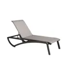 image of Grosfillex UT642288 Stackable Sling Chaise Lounge, Volcanic Black Resin Frame, Solid Gray Textilene Fabric, Microban Anti-Microbial