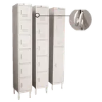 image of GSW USA ELS-6DR 6-Tier Employee Locker, 12"W x 16"D x 77"H, Beige, Powder Coated, Grid Vented, 6" Adjustable Legs
