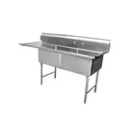 image of GSW USA SE18182L S.Steel 2 Compartment Sink with Left Drainboard, 57-1/4"W X 24"D X 45"H / 18 Gauge