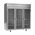 image of Beverage Air HF3HC-1G 78" 3-Glass Door Reach-In Freezer, Top Mount, 69.1 cu. ft., Stainless Steel Front