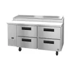 image of Hoshizaki PR67A-D4 67" Two Section Refrigerated Pizza Prep Table w/ 4 Drawers, (9) 1/3 Size Pans