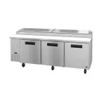 image of Hoshizaki PR93A 93" 3-Section Refrigerated Pizza Prep Table w/ 3 Doors, (12) 1/3 Size Pans