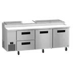 image of Hoshizaki PR93B-D2 93" 3-Section Refrigerated Pizza Prep Table w/ 2 Doors & 2 Drawers