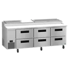 image of Hoshizaki PR93B-D6 93" 3-Section Refrigerated Pizza Prep Table w/ 6 Drawers, (9) 1/3 Size Pan