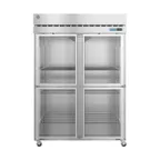 image of Hoshizaki R2A-HG 55" 2-Section Reach-In Refrigerator w/ 4 Glass Half Doors, Top Mounted, Stainless Steel, 50 cu. ft.