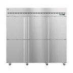 image of Hoshizaki R3A-HS 82" 3-Section Reach-In Refrigerator w/ 6 Solid Half Doors, Top Mounted, Stainless Steel, 79 cu. ft.