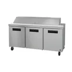 image of Hoshizaki SR72B-18 72" Three Section Sandwich / Salad Prep Table w/ 3 Doors, 18 Pans