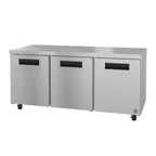 image of Hoshizaki UR72B-01 72" 3-Section Undercounter Refrigerator w/ 3 Doors, 18 cu. ft.