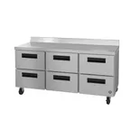 image of Hoshizaki WR72B-D6 72" 3-Section Worktop Refrigerator w/ 6 Drawers, 18.27 cu. ft.