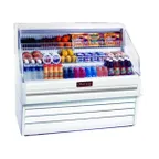image of Howard-McCray SC-OS35E-4C-LED 51" Horizontal Impluse Open Merchandiser in White, Self-Contained, 2 Shelves, Curved End Panels, w/ LED Lighting