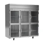 image of Beverage Air HR3HC-1HG 78" 3-Section Reach-In Refrigerator w/ 6 Glass Half Doors, Top Mounted, 1/3 hp, 71.5 cu. ft.
