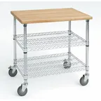 image of Hubert 11755 3-Shelf Kitchen Utility Cart w/ Chrome-Plated Stainless Steel Wire