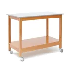 image of Hubert 21255 Table - 48" x 24" x 37" H 2‑Shelf Mobile, 22½" Spacing, Galvanized Top, Wood Oak
