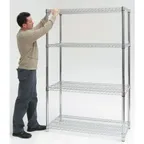 image of Hubert 21634 Chrome Heavy Duty Wire Shelving Unit w/ 1 1/2" Post - 36"W x 24"D x 63"H
