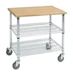 image of Hubert 27263 3-Shelf Chrome-Plated Stainless Steel Kitchen Utility Cart - 50" x 26" x 39-1/2"