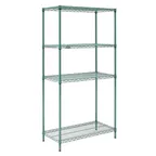 image of Hubert 29368 NSF 4-Shelf Green Epoxy Wire Shelving Unit - 48"W x 24"D x 72"H