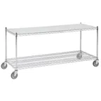 image of Hubert 31409 NSF Chrome Plated Steel 2-Shelf Wire Station Cart - 72" x 24" x 34 1/2"