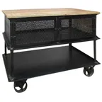 image of Hubert 59911 Black Iron Mobile 3-Shelf Industrial Cart - 39" x 15 1/2" x 31 1/2"
